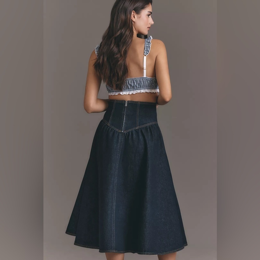 NWT! Anthropologie Pilcro Lace-Up Drop-Waist Denim Midi Skirt - Size 12 🪝 - Picture 3 of 5